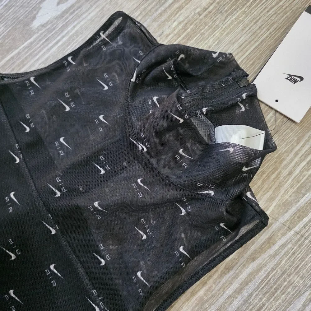 Nike Air Mock Neck All-Over Print Bodysuit Black Mesh Women’s Size M DV8243-010